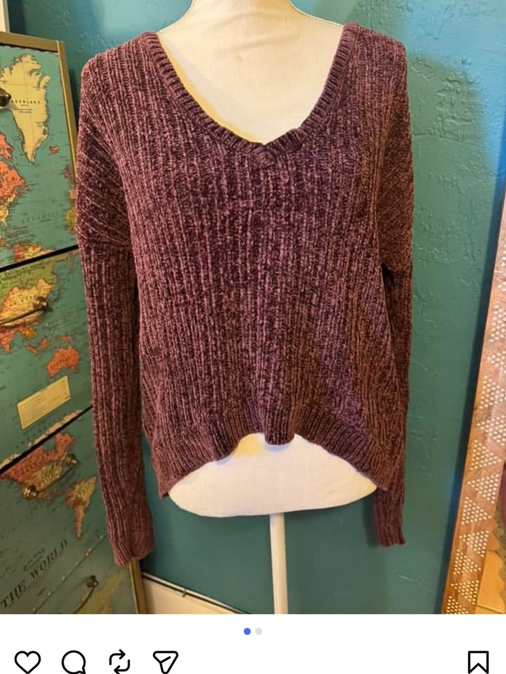 Guess V-Neck Chenille Sweater - Plum/Burgundy